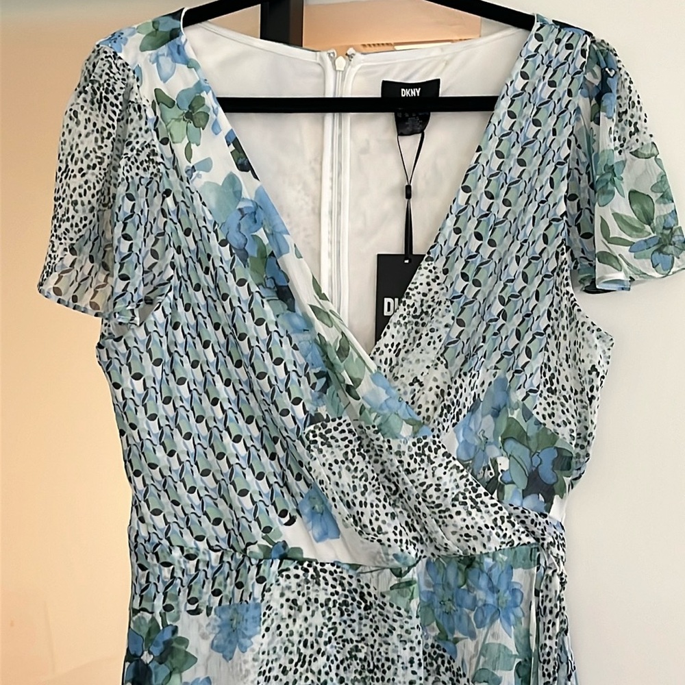 DKNY Surplice Floral Print Chiffon Midi Dress